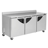 Turbo Air Super Deluxe Worktop Refrigerator, 3 Section, 3 Door, 72"W