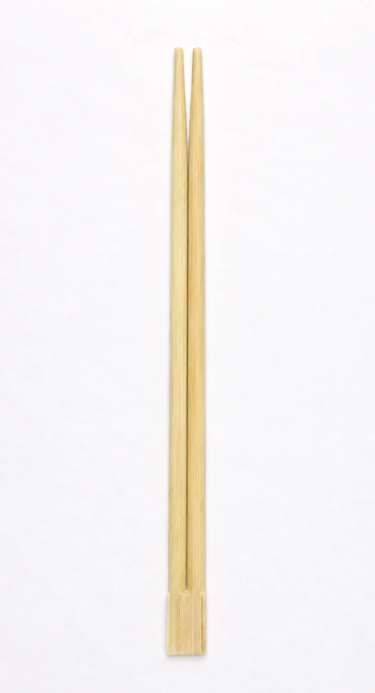 Full-length Bamboo Twin disposable chopsticks with rounded tips and a connected square base