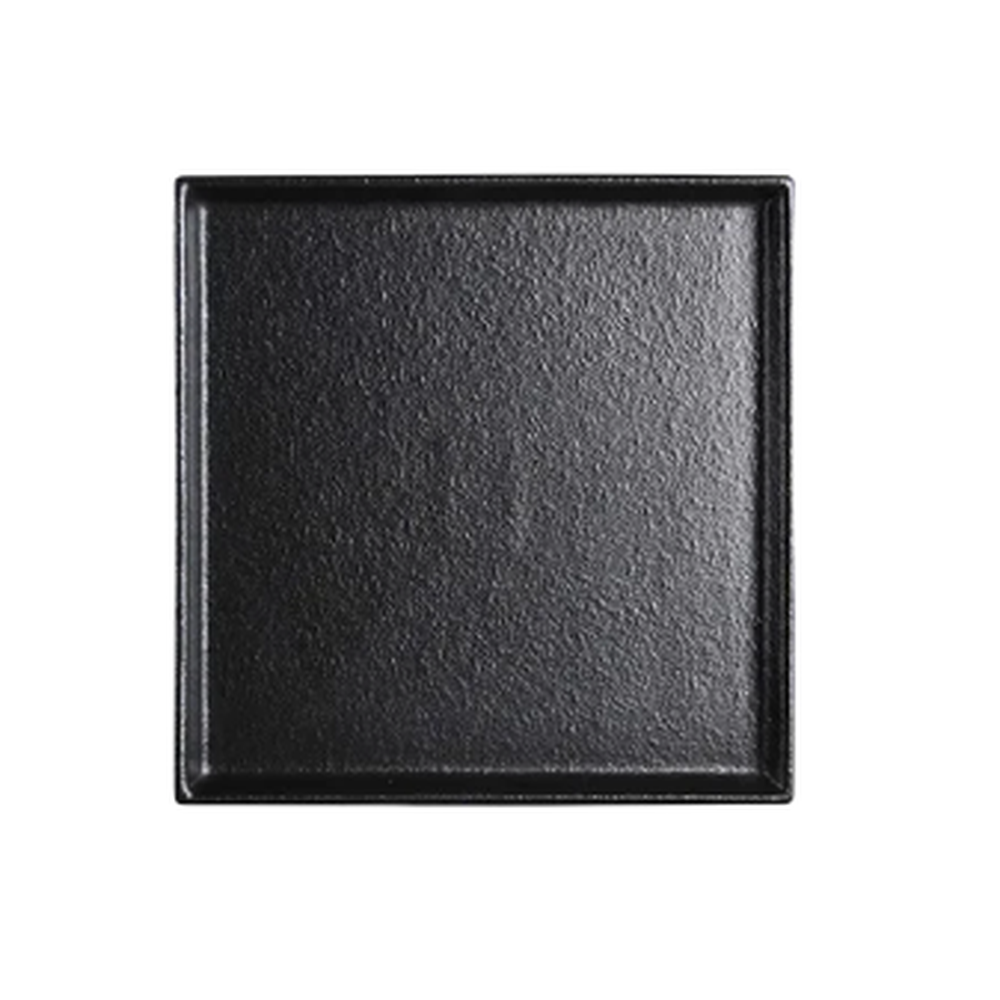 Empty black square BK-0812 porcelain plate, viewed from above