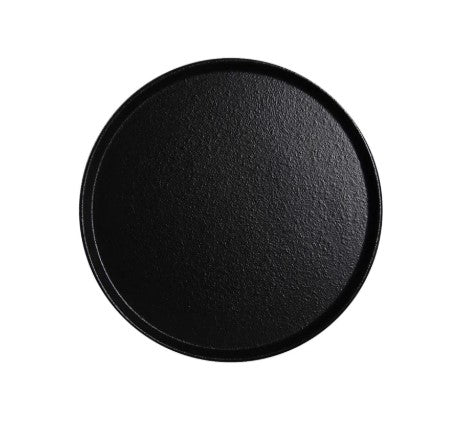 8″ Textured Black Porcelain Stackable Round Plate — product form and finish