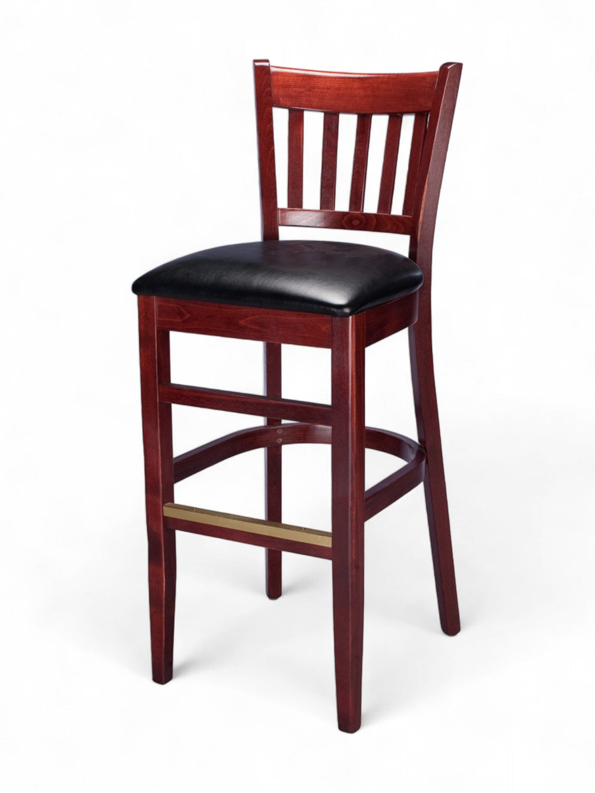 Mahogany Finish Solid Wood Slat-Back Restaurant Barstool with Black Padded Seat – Mahogany