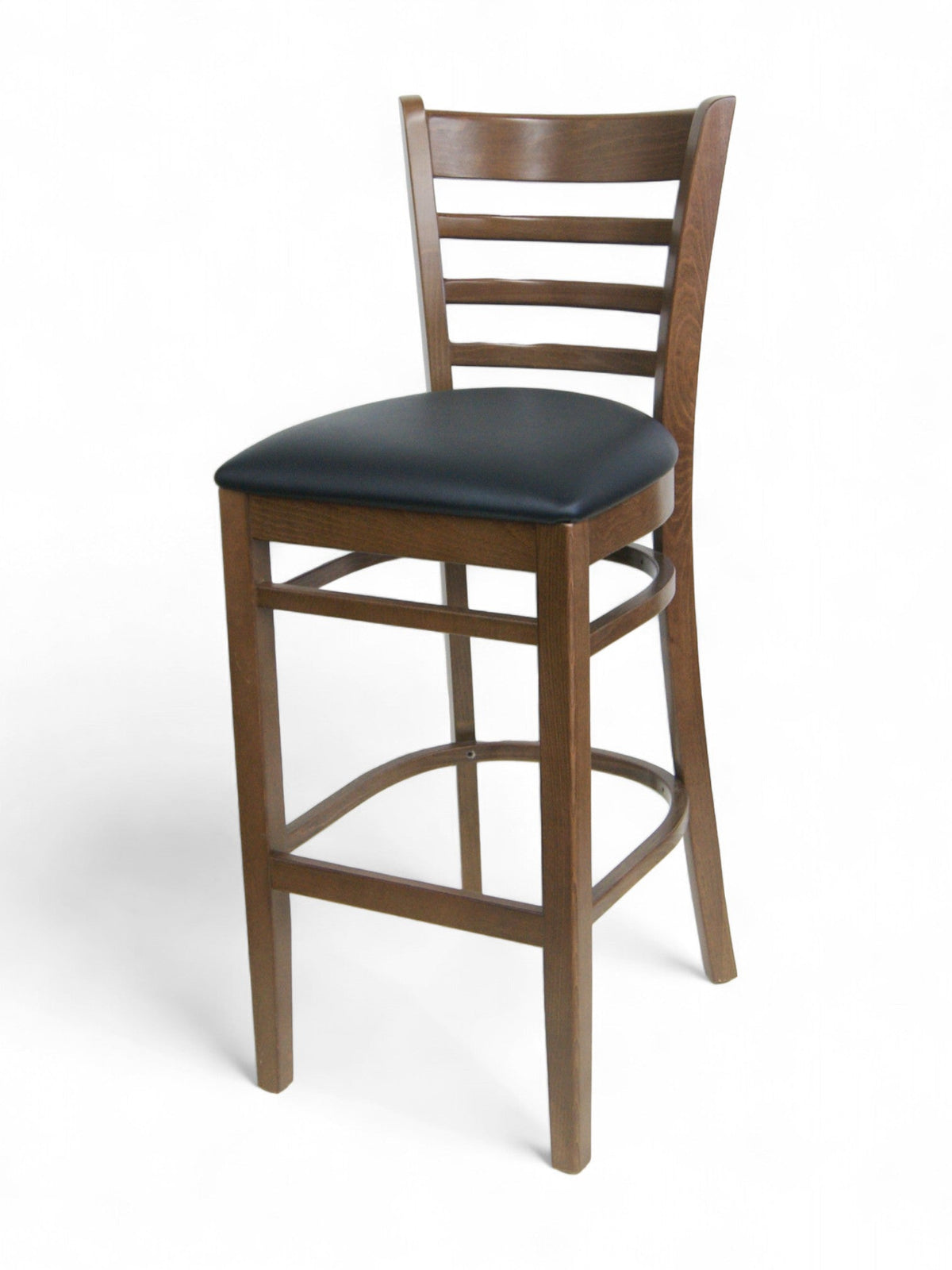 Light Walnut Solid Wood Ladder-Back Restaurant Barstool with Black Padded Seat – Light Walnut