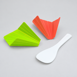 2036-11 hand-roll sushi making set with green and coral sheets in folded positions and a white rice paddle