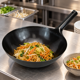 13" Japanese Iron Peking Wok, 33 cm with a finished food preparation