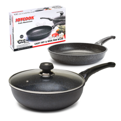 CAST FRY & WOK PAN W/LID 11" 3PCS/SET