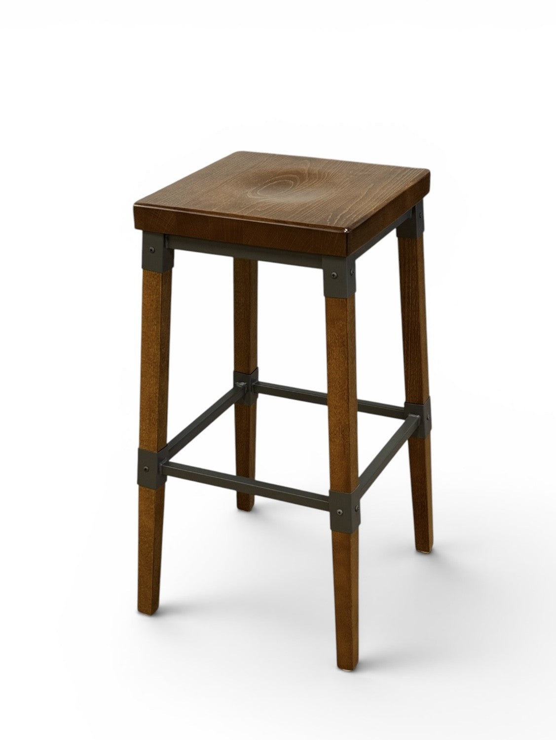 Light Walnut Beechwood Seat Backless Restaurant Barstool