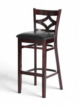 Solid Wood Decorative-Back Restaurant Barstool with Black Padded Seat – Espresso