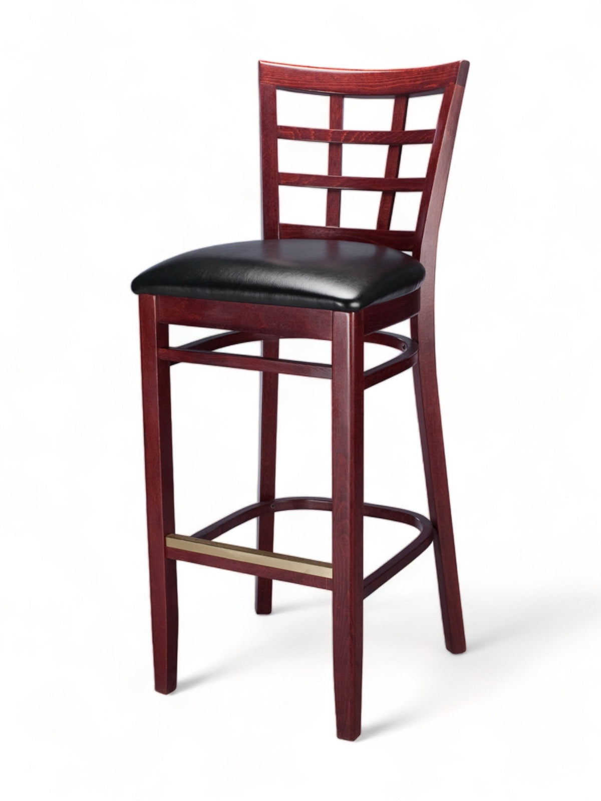 Mahogany Finish Solid Wood Grid-Back Restaurant Barstool – Mahogany