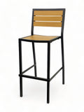 Stackable All-Aluminum Slat Patio Barstool – Black Frame / Teak