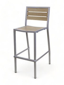 Stackable All-Aluminum Slat Patio Barstool – Silver Frame / Gray Brown