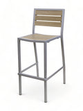 Stackable All-Aluminum Slat Patio Barstool – Silver Frame / Gray Brown