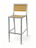 Stackable All-Aluminum Slat Patio Barstool – Silver Frame / Teak