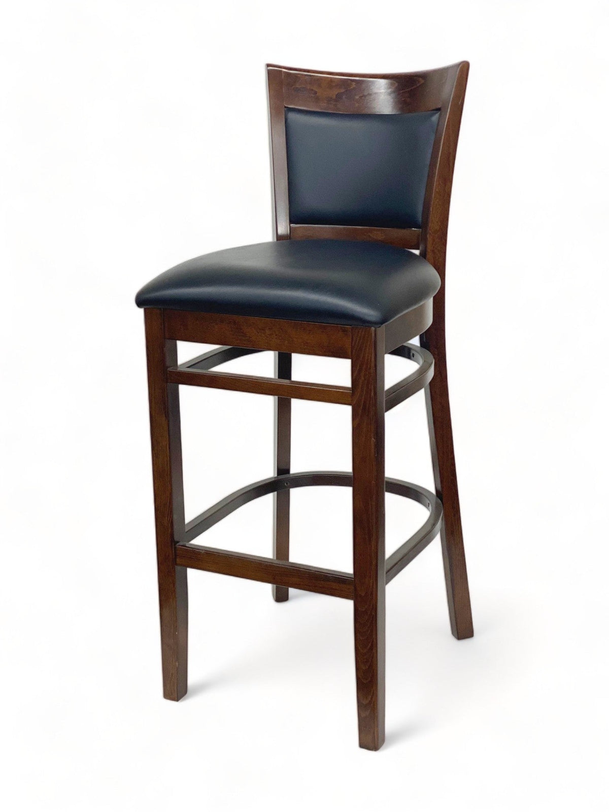 Walnut Solid Wood Restaurant Barstool with Black Padded Seat and Back – Dark Walnut