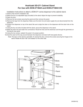 Hoshizaki SD-271 original stand installation instructions and mounting illustration.