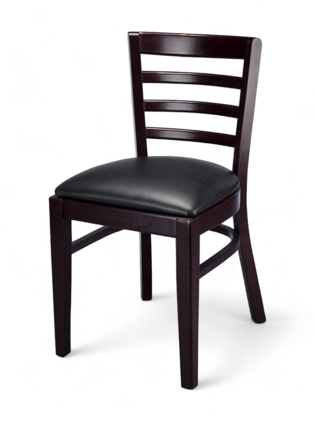 Espresso Solid Beechwood Ladder-Back Restaurant Chair with Black Padded Seat – Espresso