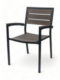 Stackable Synthetic Slat Aluminum Patio Armchair – Black Frame / Mocha Slats