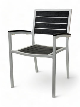 Stackable Synthetic Slat Aluminum Patio Armchair – Silver Frame / Black Slats