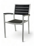 Stackable Synthetic Slat Aluminum Patio Armchair – Silver Frame / Black Slats
