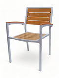 Stackable Synthetic Slat Aluminum Patio Armchair – Silver Frame / Teak Slats