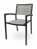 Stackable Synthetic Slat Aluminum Patio Armchair – Black Frame / Gray Slats