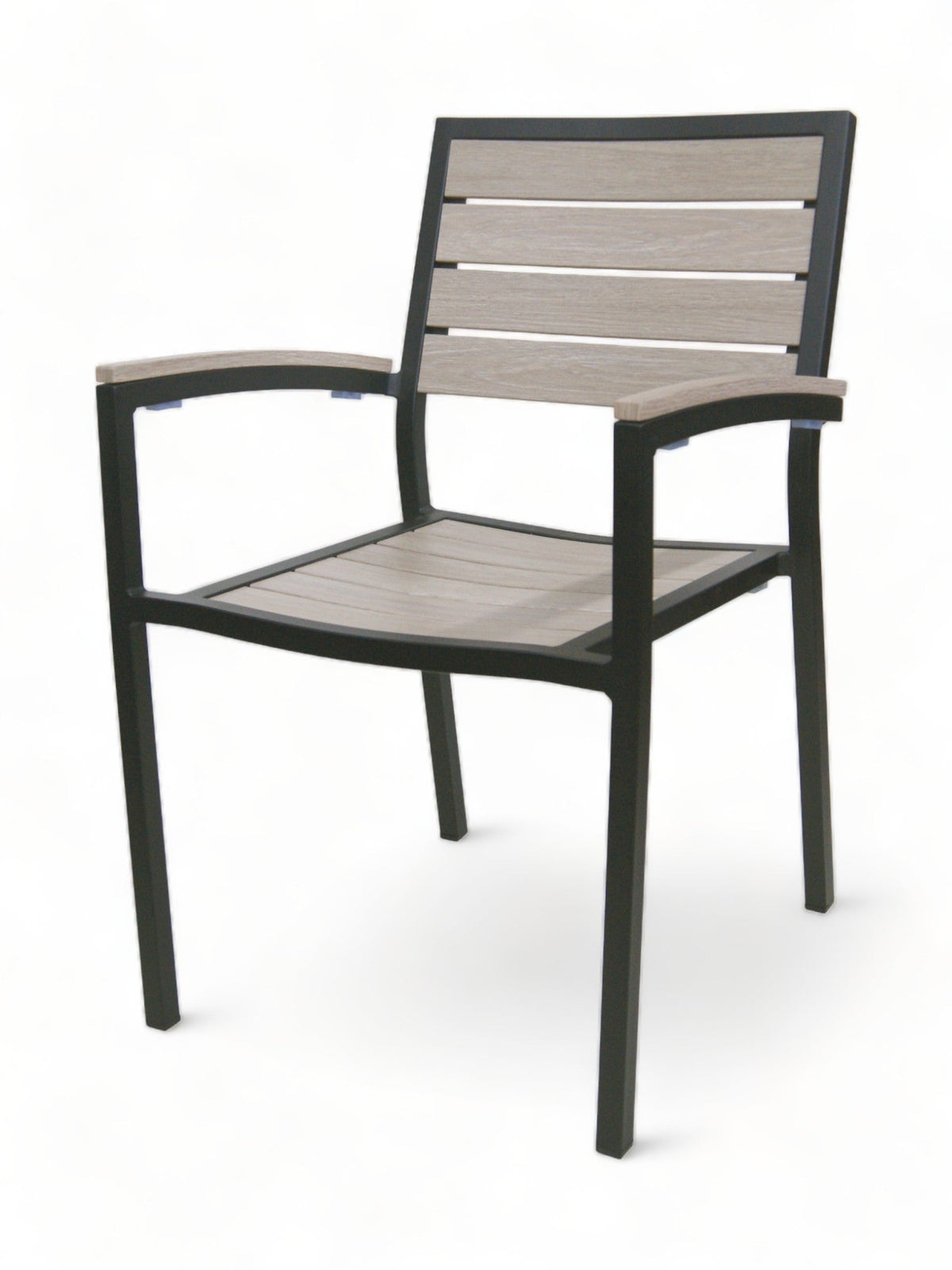 Stackable All-Aluminum Slat Patio Armchair – Black Frame / Gray Brown