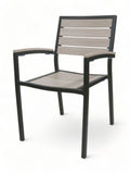 Stackable All-Aluminum Slat Patio Armchair – Black Frame / Gray Brown