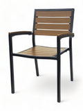 Stackable All-Aluminum Slat Patio Armchair – Black Frame / Pecan