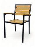 Stackable All-Aluminum Slat Patio Armchair – Black Frame / Teak