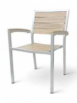 Stackable All-Aluminum Slat Patio Armchair – Silver Frame / Gray Brown