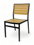 Stackable All-Aluminum Slat Patio Side Chair – Black Frame / Teak
