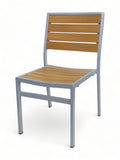 Stackable All-Aluminum Slat Patio Side Chair – Silver Frame / Teak
