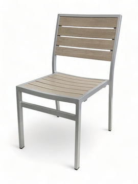 Stackable All-Aluminum Slat Patio Side Chair – Silver Frame / Gray Brown
