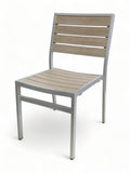 Stackable All-Aluminum Slat Patio Side Chair – Silver Frame / Gray Brown