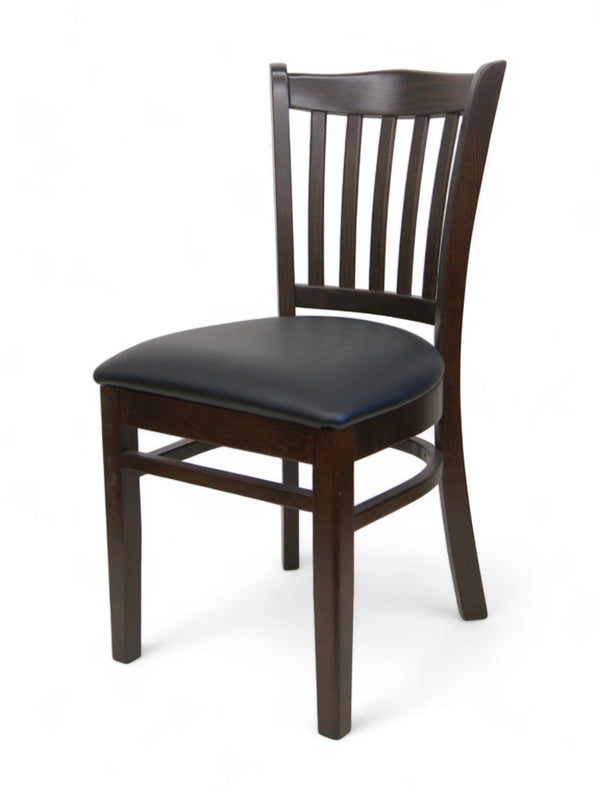 Solid Beechwood Slat-Back Restaurant Chair with Black Padded Seat