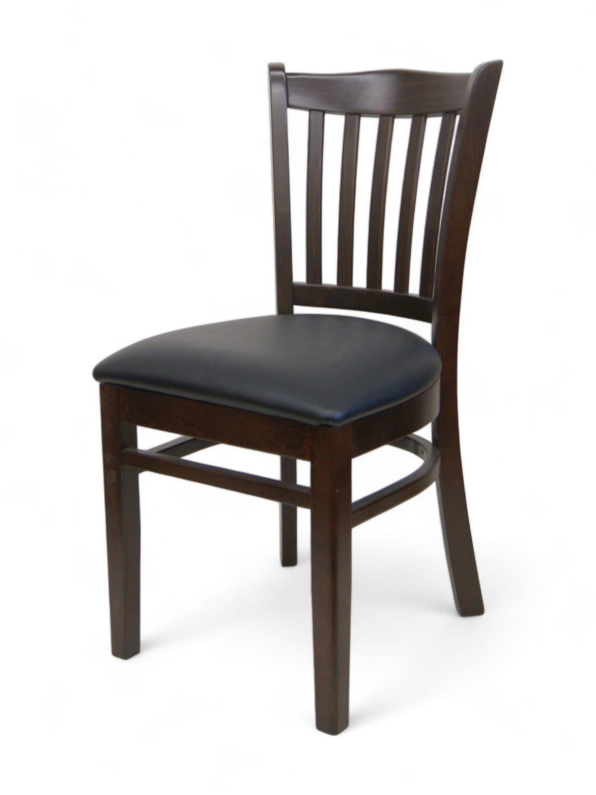 Solid Beechwood Slat-Back Restaurant Chair with Black Padded Seat – Dark Walnut