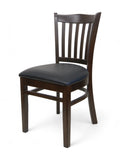Solid Beechwood Slat-Back Restaurant Chair with Black Padded Seat – Dark Walnut