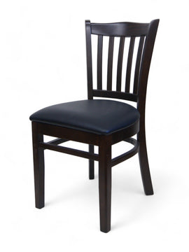 Solid Beechwood Slat-Back Restaurant Chair with Black Padded Seat – Espresso