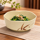 605E-J Melamine Petal Bowl 5-3/8", Autumn Grass — styled serving scene