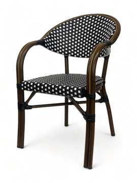 Black and White Wicker Aluminum Patio Armchair