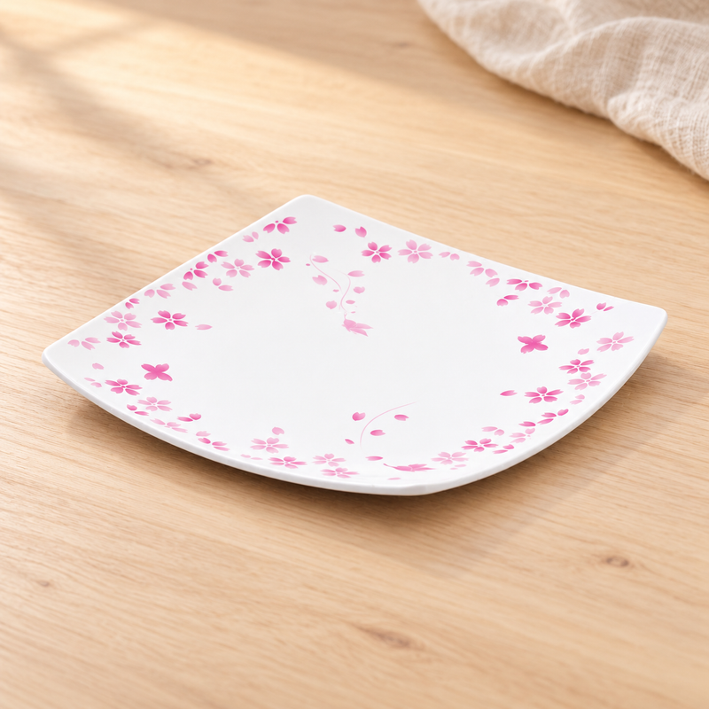810A-CB Sakura square plate in a tabletop setting