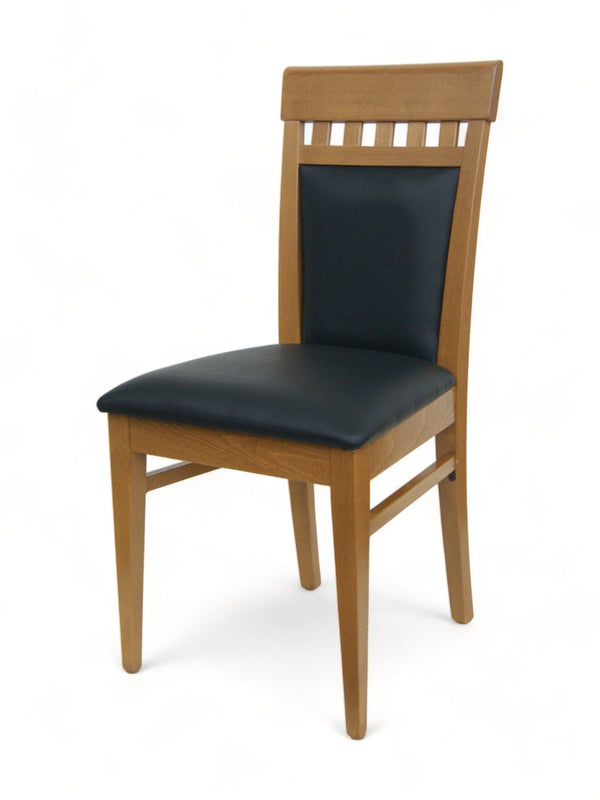 Rustic Oak Finish Beechwood Restaurant Chair with Black Padded Seat and Back