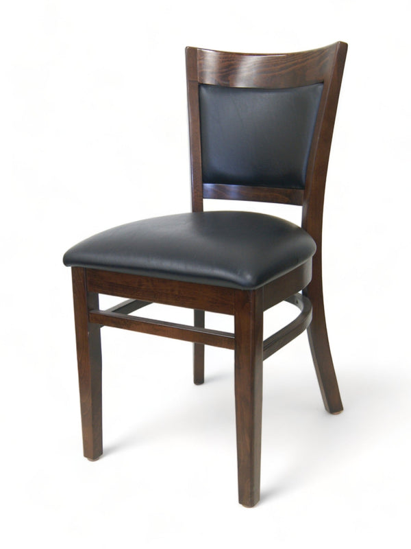 Walnut Solid Beechwood Restaurant Chair with Black Padded Seat and Back