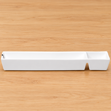A5980 white divided rectangular dish in a clean studio setting