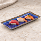 AS211-SP sapphire blue rectangular ceramic plate with three nigiri