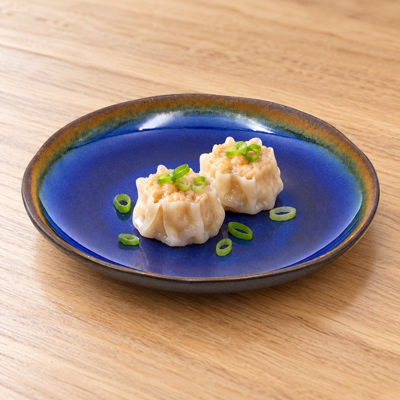 AS265-SP sapphire blue ceramic plate with two steamed dumplings