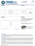 Hoshizaki CR60B and CR60B-L original complete manufacturer dimension page with separately labeled right/left condenser layouts; 26-inch work surface versus 27-inch overall height and body versus bumper dimensions; original side-clearance conversion error retained, use manual zero-inch/zero-mm value; plan depth 35-inch conflicts with 33.25-inch table, see specification note