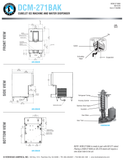 Hoshizaki DCM-271BAK original dimensional drawing with upper and lower dispensing buttons, optional four-inch legs, water and drain connections, and SD-271 stand note