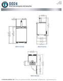 Hoshizaki DD24 and DD24-S complete original manufacturer drawing: 52-inch overall tower height, 39 3/8-inch cabinet/rail height, 38-inch work surface, 30-inch total depth and 53 5/8-inch open-door envelope