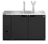 Hoshizaki DD59 original manufacturer front view showing two lockable doors, two insulated draft towers with three faucets and black-vinyl exterior