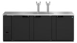 Hoshizaki DD95 original manufacturer front view showing three lockable doors, two insulated draft towers with four faucets and black-vinyl exterior